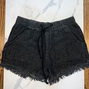 Drawstring Black Denim Shorts